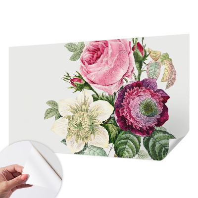 Peel and stick wallpaper mural with a floral bouquet design