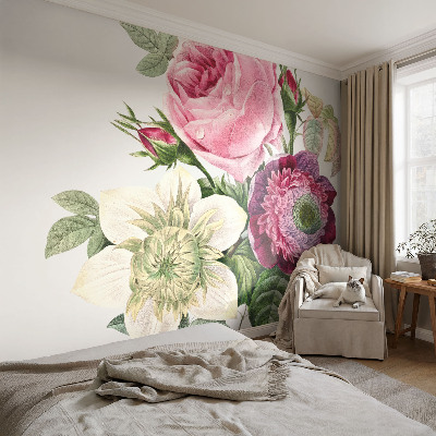Peel and stick wallpaper mural with a floral bouquet design
