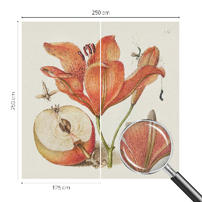 Self-adhesive wall mural with a botanical illustration design