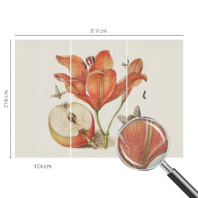 Self-adhesive wall mural with a botanical illustration design
