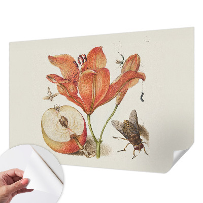 Self-adhesive wall mural with a botanical illustration design