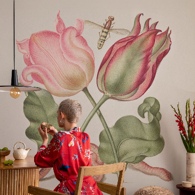 Peel and stick wall mural featuring a tulip design