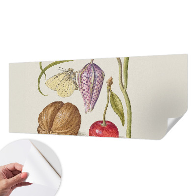 Self-adhesive photo wallpaper with a butterfly and plant design