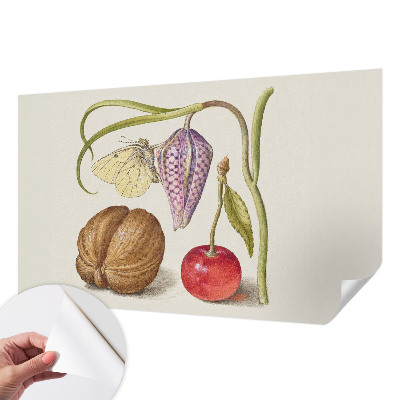 Self-adhesive photo wallpaper with a butterfly and plant design