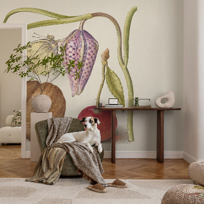 Self-adhesive photo wallpaper with a butterfly and plant design