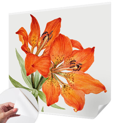 Stick-on wall mural with an orange lily design