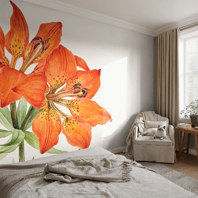 Stick-on wall mural with an orange lily design