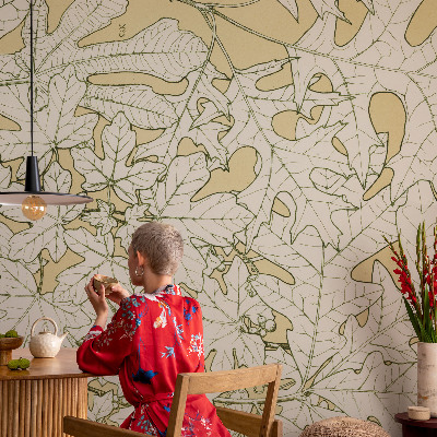 Removable wall mural wallpaper with a tree leaf pattern
