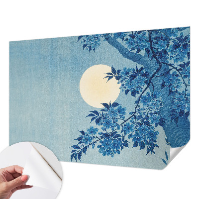 Peel and stick wall mural for kids' room with a flower moon design