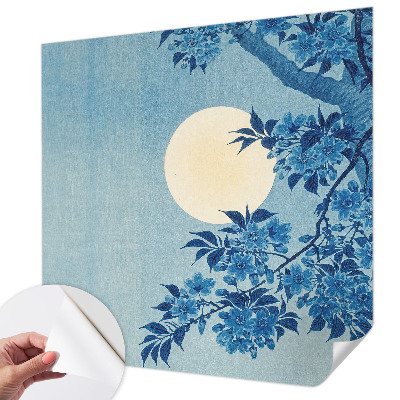 Peel and stick wall mural for kids' room with a flower moon design