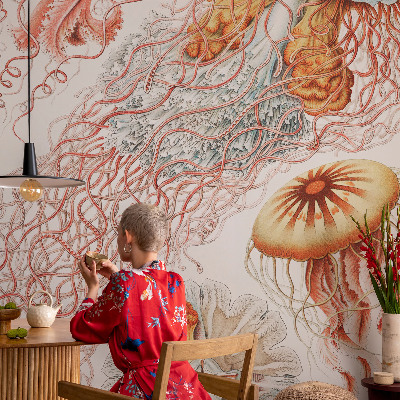 Peel and stick wall mural with a fancy jellyfish design