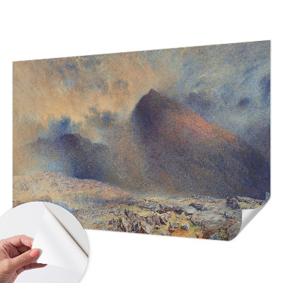 Peel-and-stick wall mural with a mountain landscape suitable for a bedroom