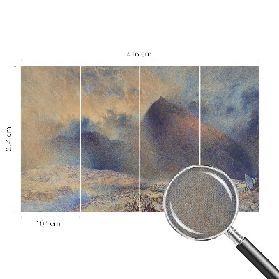 Peel-and-stick wall mural with a mountain landscape suitable for a bedroom