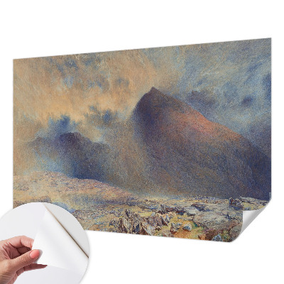 Peel-and-stick wall mural with a mountain landscape suitable for a bedroom