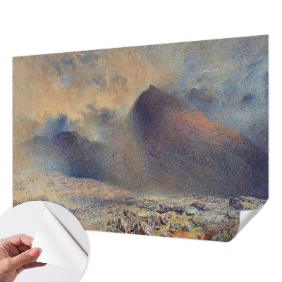 Peel-and-stick wall mural with a mountain landscape suitable for a bedroom