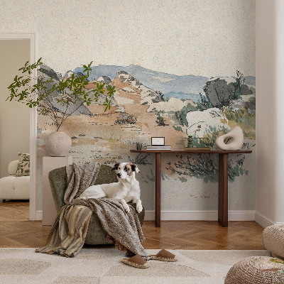 Removable wall mural featuring a rock landscape