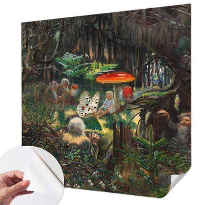 Self-adhesive wall mural with a fairytale forest design