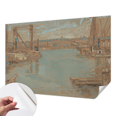 Removable wall mural wallpaper with a port view design