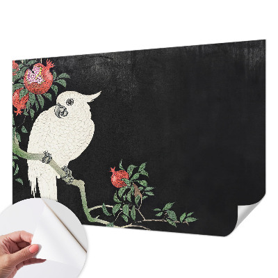 Peel and stick wall mural for living room with a pomegranate parrot design