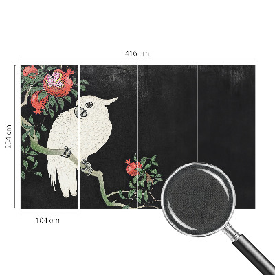 Peel and stick wall mural for living room with a pomegranate parrot design