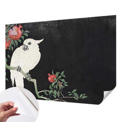 Peel and stick wall mural for living room with a pomegranate parrot design