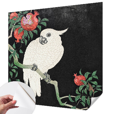 Peel and stick wall mural for living room with a pomegranate parrot design