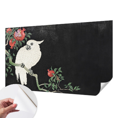 Peel and stick wall mural for living room with a pomegranate parrot design