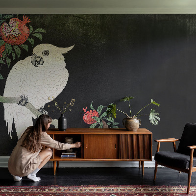 Peel and stick wall mural for living room Pomegranate parrot