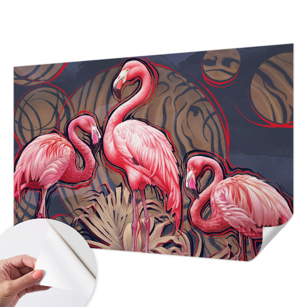Children's wall mural with pink flamingos