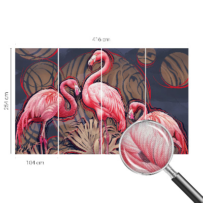 Children's wall mural with pink flamingos