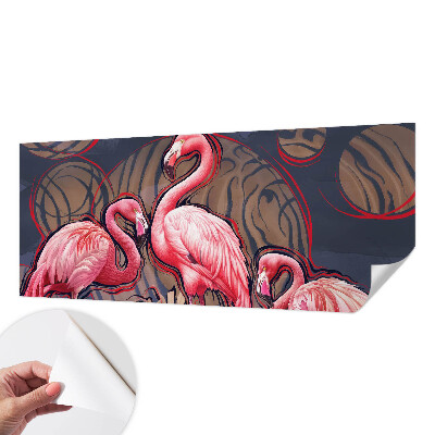 Children's wall mural with pink flamingos