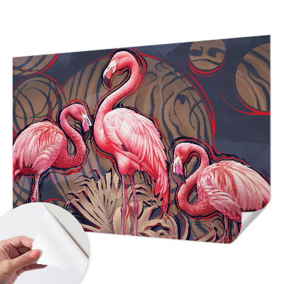 Children's wall mural with pink flamingos