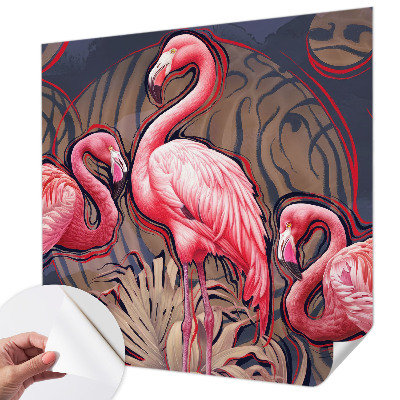 Children's wall mural with pink flamingos