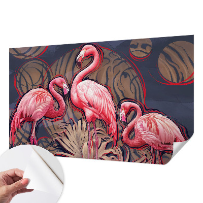 Children's wall mural with pink flamingos