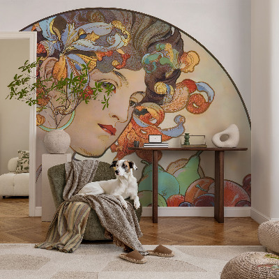 Baby room wall mural with a colorful Art Nouveau design