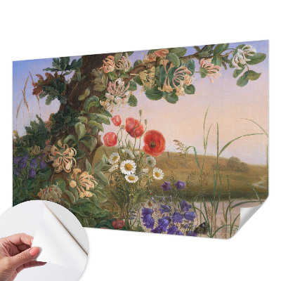 Peel and stick wallpaper mural with a floral idyll design