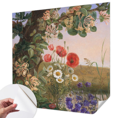 Peel and stick wallpaper mural with a floral idyll design