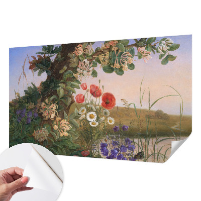 Peel and stick wallpaper mural with a floral idyll design
