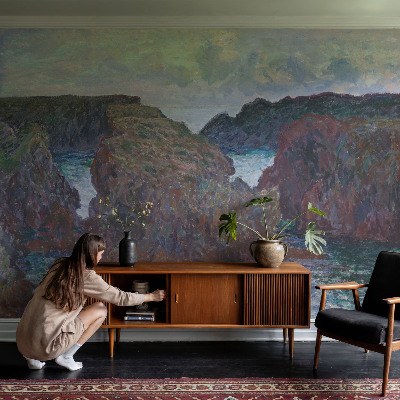 Self-adhesive wall mural featuring a rocky coast motif