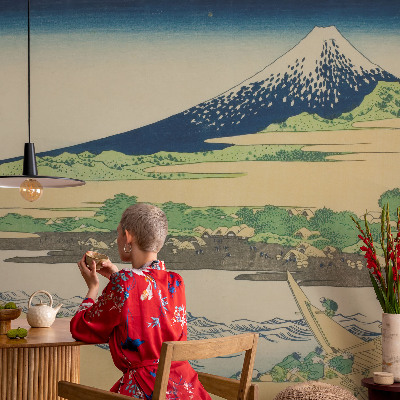 3D wall mural with a panoramic mountain scene
