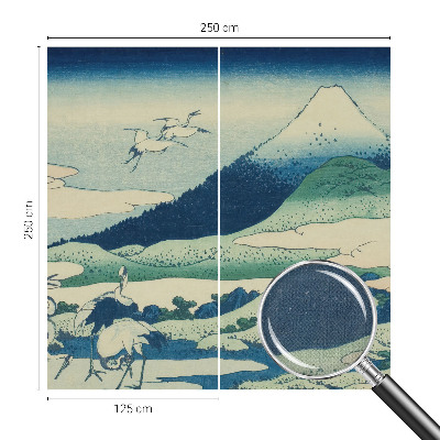 Peel and stick wall mural for bedroom with a cranes and mountains design