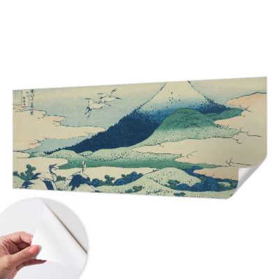 Peel and stick wall mural for bedroom with a cranes and mountains design