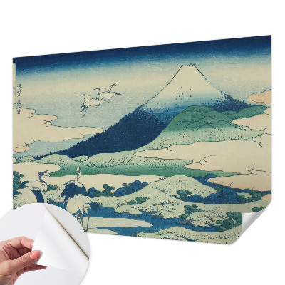 Peel and stick wall mural for bedroom with a cranes and mountains design