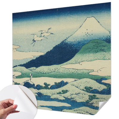 Peel and stick wall mural for bedroom with a cranes and mountains design
