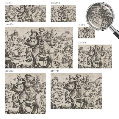 Peel and stick wall mural for kids' room featuring a whimsical grotesque battle illustration