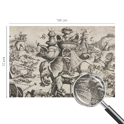 Peel and stick wall mural for kids' room featuring a whimsical grotesque battle illustration