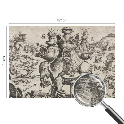 Peel and stick wall mural for kids' room featuring a whimsical grotesque battle illustration