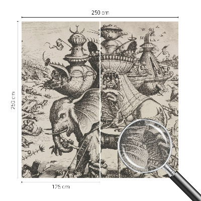 Peel and stick wall mural for kids' room featuring a whimsical grotesque battle illustration