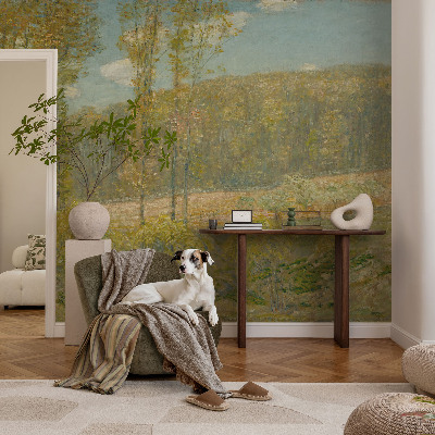 Baby room wall mural with a forest landscape design