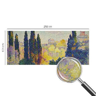 Self-adhesive wall mural featuring impressionist landscape artwork